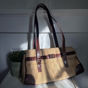 Etienne Aigner Woven Structured Shoulder Bag with Leather Accents